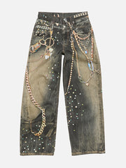 Gradient Wash Rivet Accent Wide Leg Jeans