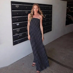 Polka Dot Strapless Maxi Dress