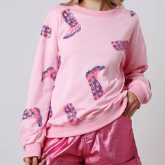 Sequin Boots Print Sweatshirt