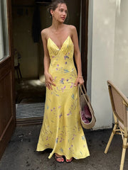 Yellow Printed Cami Maxi Dress