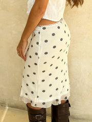 Polka Dot Mesh Midi Skirt