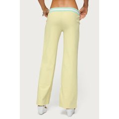 Yellow Striped Waist Contrast Drawstring Wide Leg Pants