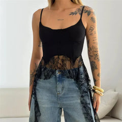 Spaghetti Strap Lace Ruffle Hem Top