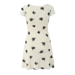 White Flower Embroidered Mesh Mini Dress