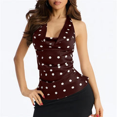 Polka Dot Satin Cowl Neck Top