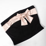 Black Tube Pink Bow Crop Top