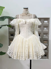 White Off The Shoulder Lace Ruffles Mini Dress