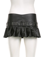 Black Pleated Belted Slit Micro Mini Skirt - Free From Label