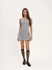 Plaid Print O-neck Sleeveless Mini Dress