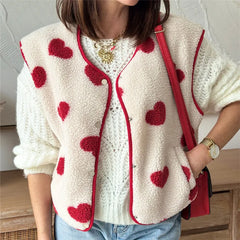 Heart Print Fuzzy Sleeveless Vest