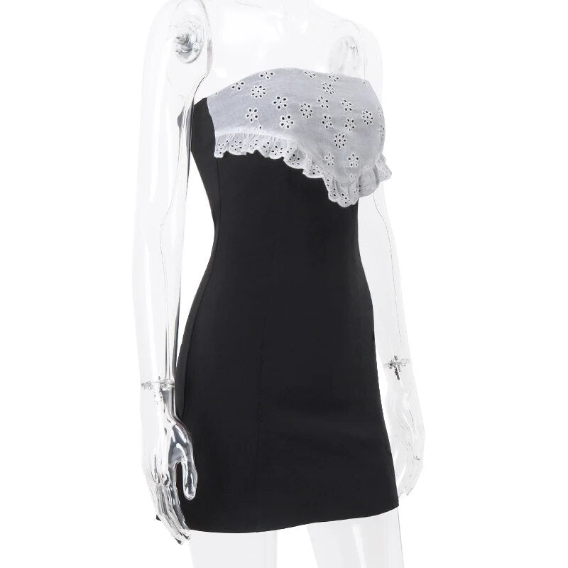 Black Tube Lace Patchwork Mini Dress