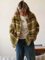 Green Striped Cardigan