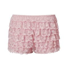 Layered Ruffle Lace  Elastic Waist Shorts