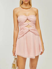 Strapless Spliced Folds Cut Out Mini Dress