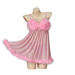 “Sexy sheer lingerie-style Halloween costume with feather trim”