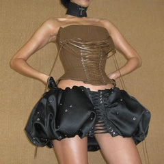 Brown Corset Lace Up Top