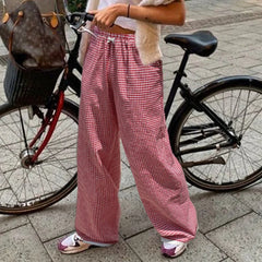 Red Plaid Elastic Pants