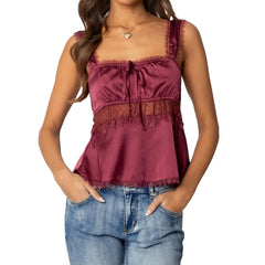 Satin Babydoll Square Neck Backless Top