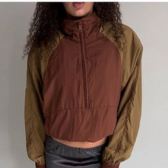 Color Block Collared Zip Up Jacket