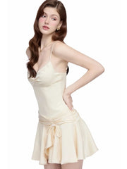 Satin Spaghetti Strap Waist Snitched Mini Dress