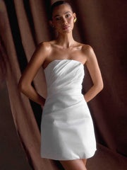Satin Strapless Drape Mini Dress
