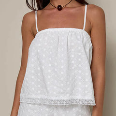 White  Eyelet Spaghetti Strap Babydoll Crop Top