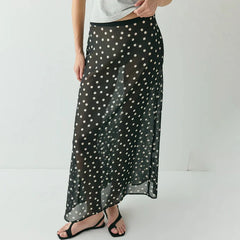 Sheer Polka Dot Midi Skirt