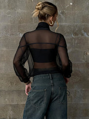 Black Mesh Patchwork Stripe Decoration Jacket