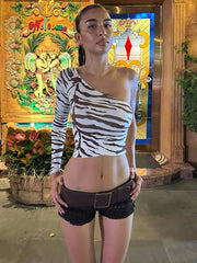 Animal Print One Sleeve Crop Top