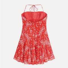 Red Printed Halter Strap Mini Dress