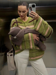 Green Striped Cardigan