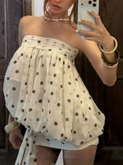 Apricot Polka Dot Puff Mini Dress