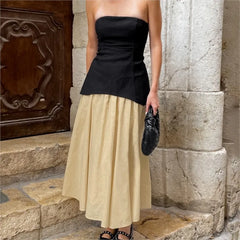 Black Zipper Tube Top And Pleated Skirt Set