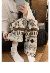 Geometric Winter Print Plush Sweatpants