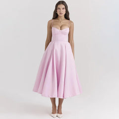 Pink Strappy Flare Midi Dress - Free From Label