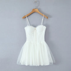White Spaghetti Strap Corset Tulle Mini Dress
