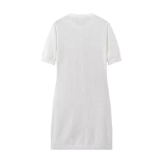 White Knit Short Sleeve Buttoned Mini Dress Free From Label