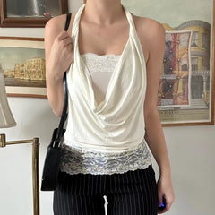 White Lace Cowl Top