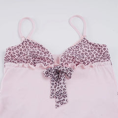 Pink Leopard Printed Patched Bow Camisole Top