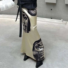 Satin Face Printed Maxi Skirt