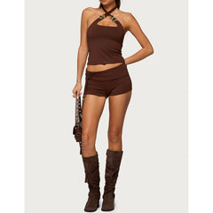 Cross Halter Tank Top and Shorts Set