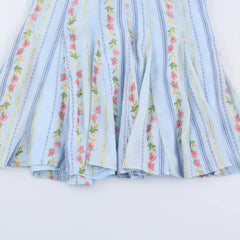 Blue Floral Stripes Print Sleeveless Mini Dress