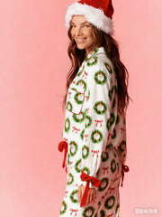 Christmas Wreath Print Shirt And Pants Pajama Set