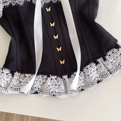 Strapless Elastic Ruffle Butterfly Button Corset