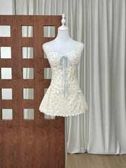 Spaghetti Strap Lace-up Crop Top And Mini Floral Bow Skirt Set