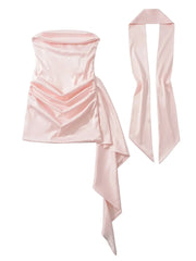Satin Strapless Corset Tie Up Drape Mini Dress
