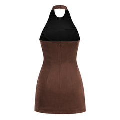 Brown Seaud Halter Mini Dress