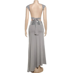 Open Back Bandage Tie Up Crop Top And Sequin Strap Maxi Skirt Set