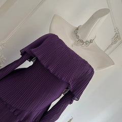Purple Long Sleeve Off Shoulder Pleated Frill Mini Dress