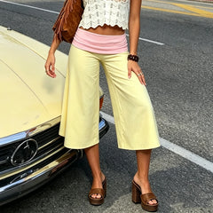 Fold Over Waist Wide Leg Capri Pants